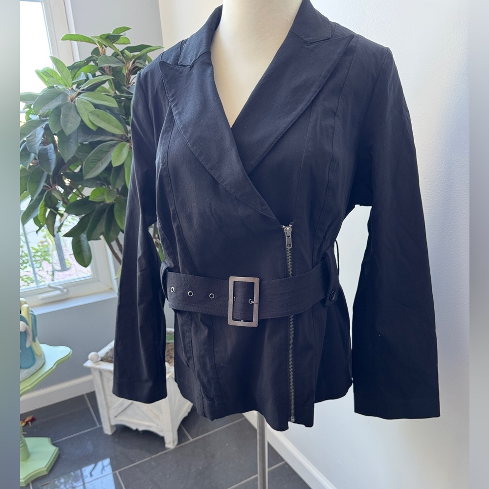 Lane Bryant Black Women's Belted Zip-Front Lightweight Blazer Jacket